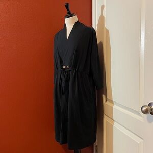 Brobe Women’s Black Post Surgery Tie Front Button Comfort Recovery Robe